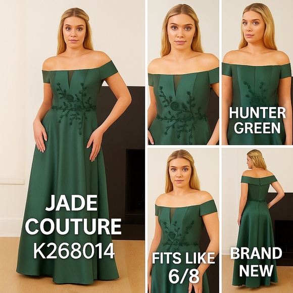 Jade Couture by Jasmine – Style K268014, Hunter Green Formal Gown - Picture 1 of 5